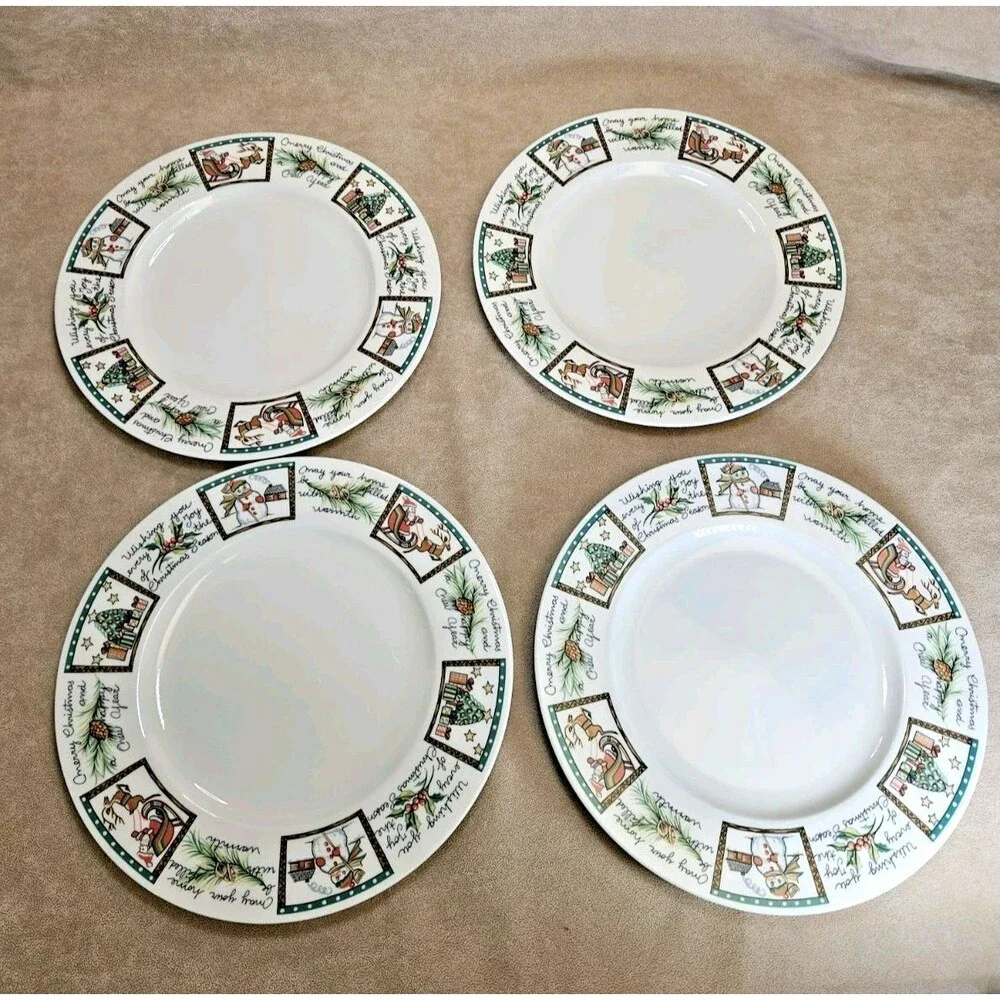 EUC 4 Mikasa HK713 CHRISTMAS WISH Dinner Plates Ultima+ Super Strong Fine China